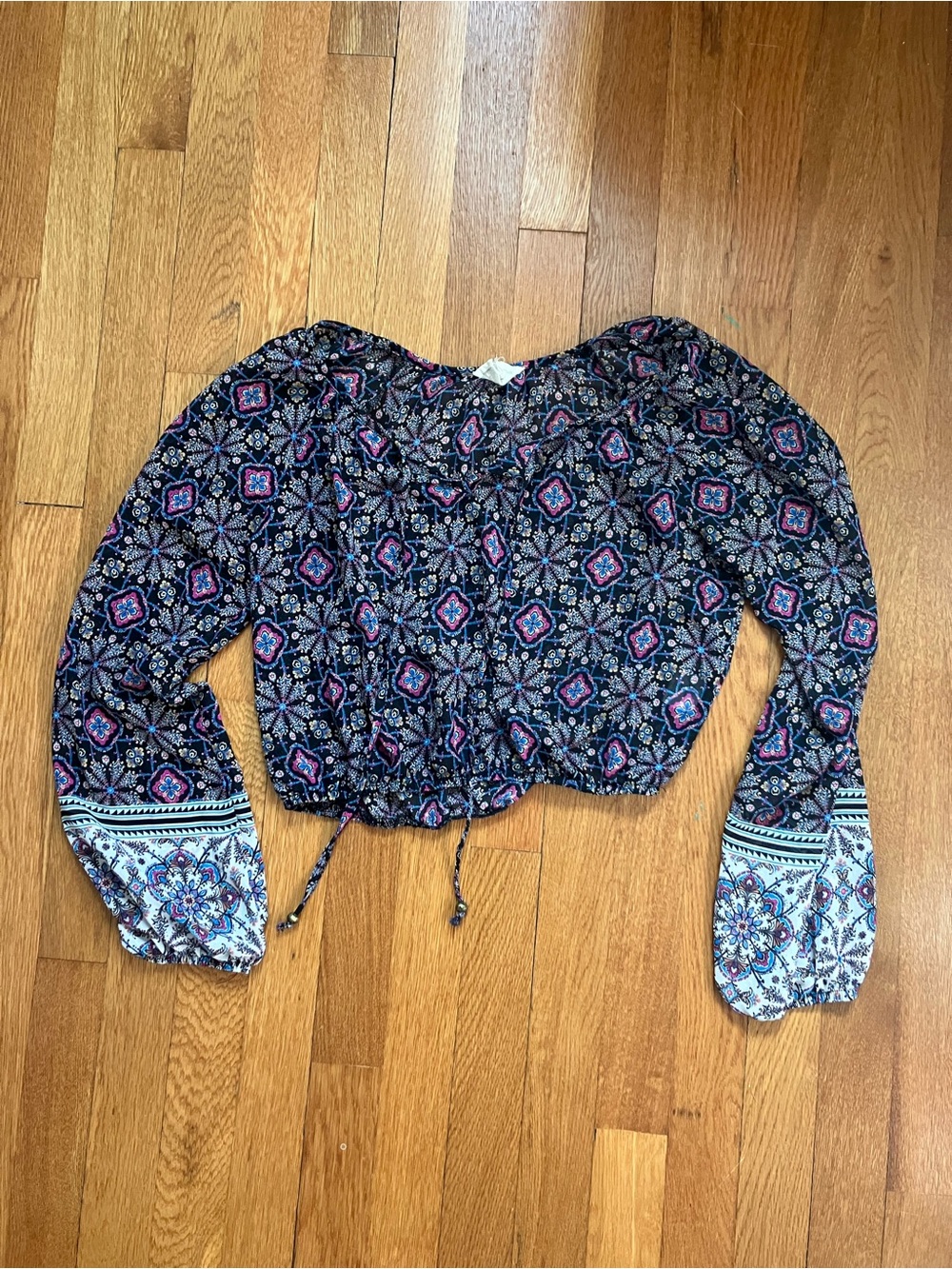 Pacun/ LA Hearts: Boho sheer long sleeve crop top - Blue/Purple/White